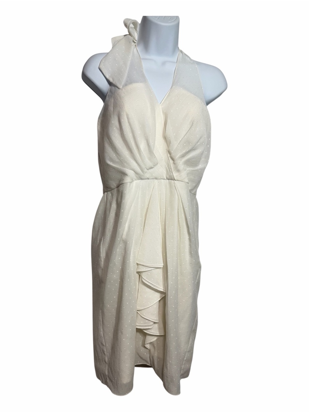 Vince Camuto Ivory Halter Ruffle Cocktail Dress Size 10 Bridal Formal Feminine
